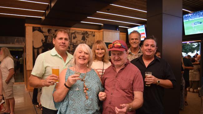 BACK L-R: Paul Wellard, Jan Claxton, Peter Claxton and Craig Turner. Front L-R: Zoe Canfield and Rob Hendrickson at the Airlie Beach Hotel opening on Saturday night. (23/08/2018)