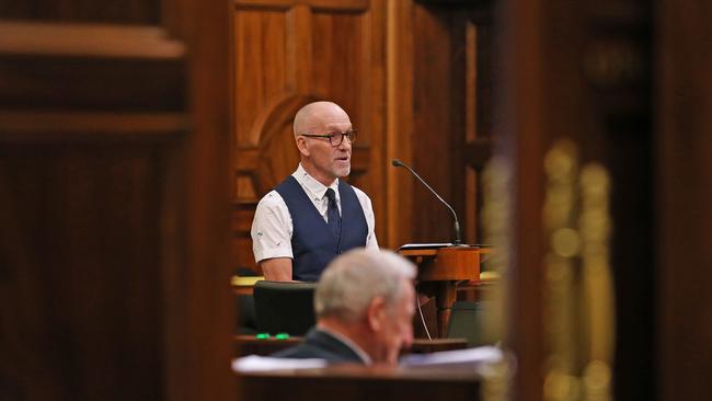 Independent MLC, Michael Gaffney talks during the reading of the Voluntary Assisted Dying Bill at the Tasmanian Legislative Council. Picture: Zak Simmonds