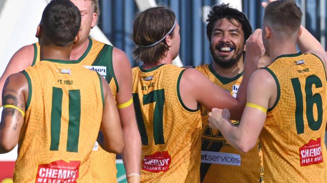 Palmerston Magpies playing St Mary's at TIO Shannon Rioli playing his 200th game Picture Julianne Osborne