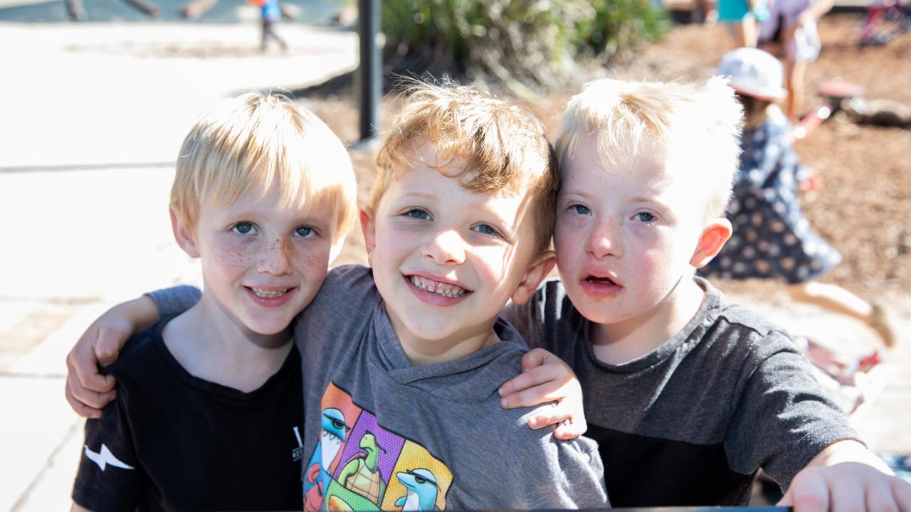 School holiday fun at Scarborough Beach Park. Harlee Dalmer, Oliver and Lucas Lynis, of Clontarf. Picture: Dominika Lis