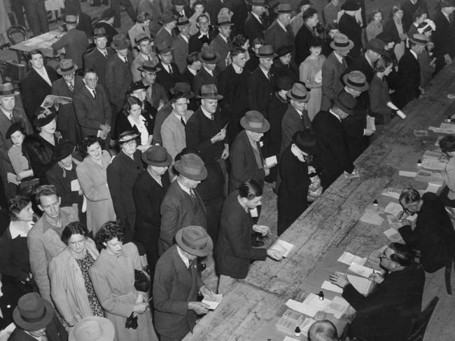 People queuing in Australia for food rations during the second world war.