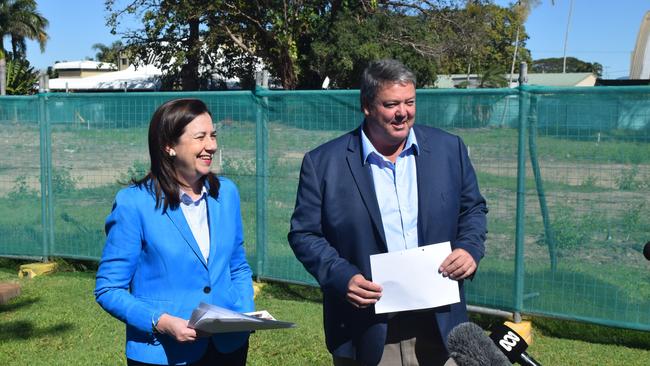 Premier Annastacia Palaszczuk announced an addition $8 million in funding for the Proserpine Entertainment Centre with Mayor Andrew Willcox in Proserpine in July. Photo: Laura Thomas