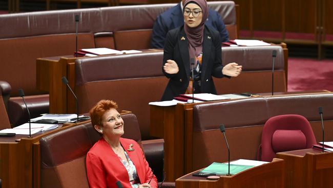 Senator Fatima Payman accused Pauline Hanson of racism. Picture: NewsWire / Martin Ollman