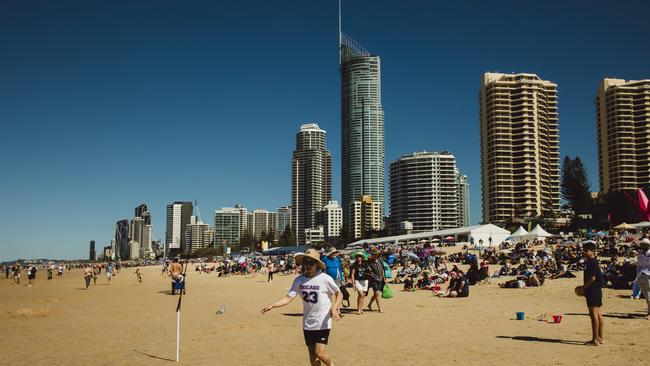 Record-breaking crowds filled Surfers Paradise beach. Picture: Glenn Campbell