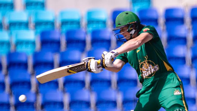 Chloe Abel playing for New Town in the Cricket Tasmania Premier League (CTPL). Picture: Linda Higginson / Cricket Tasmania