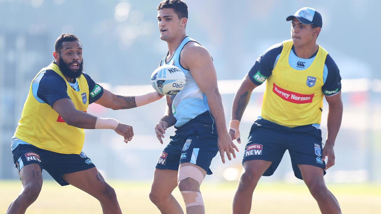 Josh Addo-Carr, Nathan Cleary and Latrell Mitchell during Blues camp