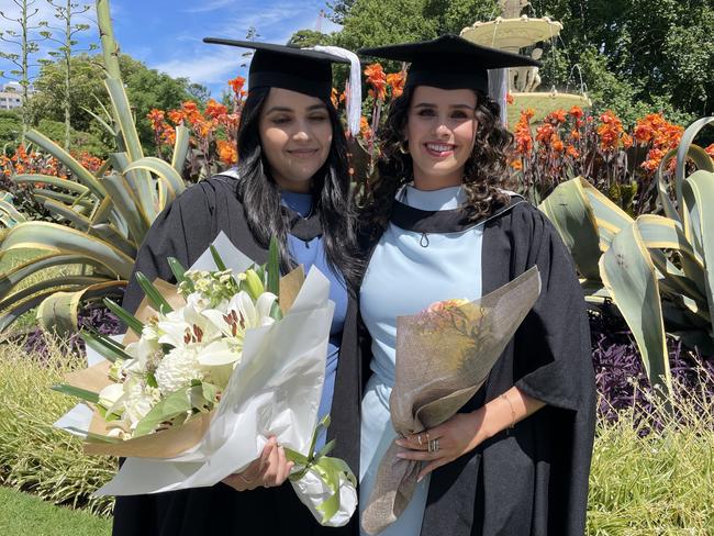 Tanvi Dhariwal and Rachele Cardaci graduated with a Juris Doctor at the 2024 University of Melbourne graduations. Picture: Himangi Singh