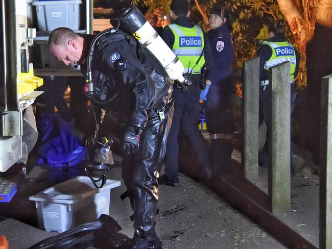 A police diver at the scene of the drowning. Picture: Tony Gough