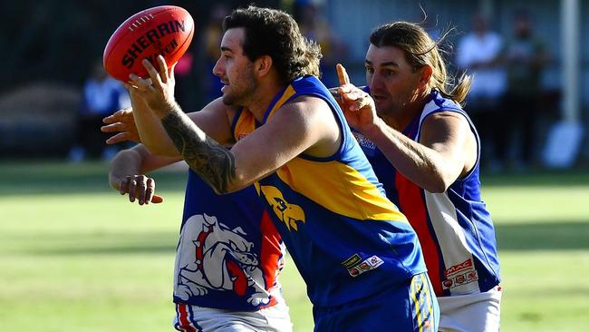 Action from the match between Cobdogla Football Club and Wunkar in the Riverland Independent Football League on May 15, 2021. Picture: Grant Schwartzkopff