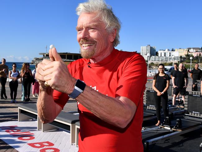 British entrepreneur Sir Richard Branson speaks to the media at Bondi Beach in Sydney this week where he launched his next Virgin Active gym. Picture: AAP