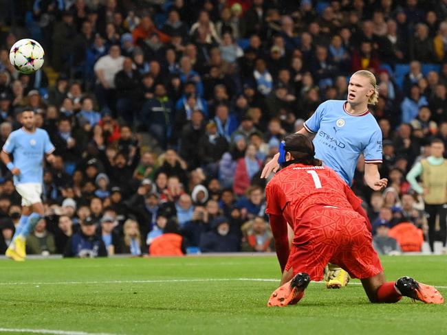 Grabara conceded five goals in his Champions League return against Manchester City. Picture: Michael Regan/Getty Images