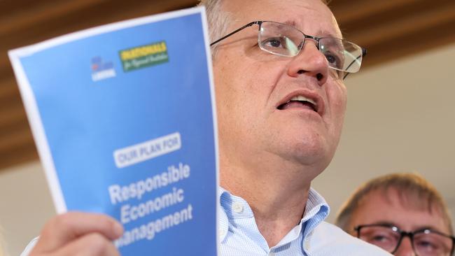 DARWIN, AUSTRALIA - MAY 17: Prime Minister Scott Morrison speaks at a press conference during a visit to the Alpha Homes Display Home in the suburb of Johnston, which is in the Lingiari electorate, on May 17, 2022 in Darwin, Australia. The Australian federal election will be held on Saturday 21 May. (Photo by Asanka Ratnayake/Getty Images)