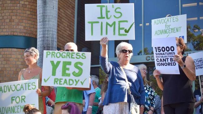 Protesters for the Cultural and Civic Space prior to an extraordinary meeting in March last year. There have been protests on both sides with those against carrying coffins into one meeting saying ‘democracy is dead’. Picture: Janine Watson