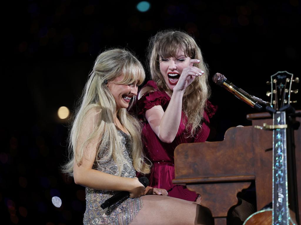 Taylor Swift performs with Sabrina Carpenter at Accor Stadium on February 23, 2024 in Sydney. Picture: Don Arnold/TAS24/Getty Images for TAS Rights Management