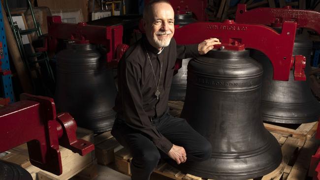 Rev Sam Goodes is pleased to see the St Andrew's Church Walkerville bell back on Australian soil. Picture: Emma Brasier