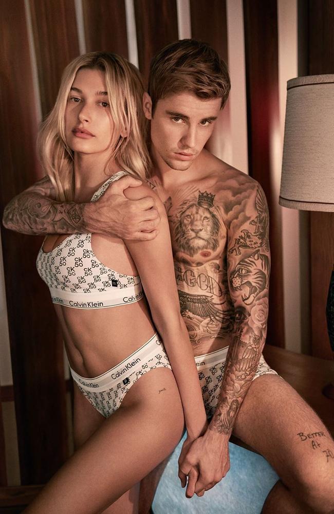 Justin Bieber, with wife Hailey, looked to a Sydney studio for help with his latest video for new track Yummy. Picture: Calvin Klein