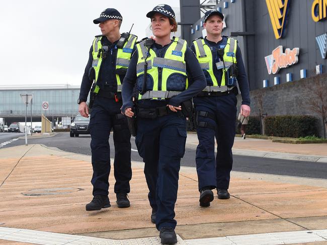 Police patrol Southland shopping centre. Picture: Josie Hayden