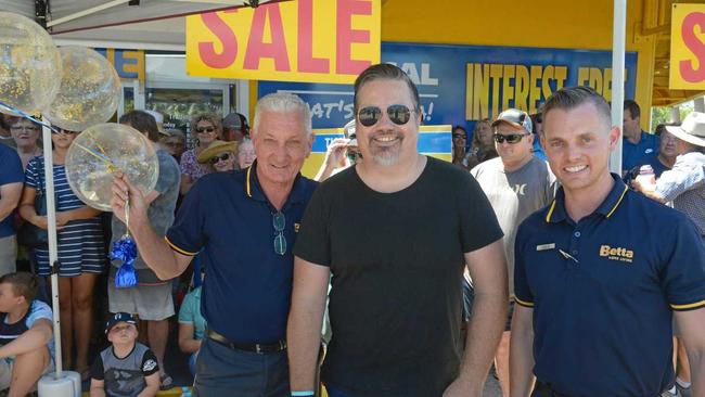 Gary Thomasson, emcee Brad Villiers and Chris Thomasson can hardly contain their excitement. Picture: Jann Houley