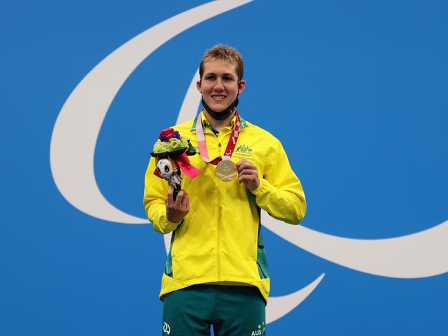 Will Martin of Australia celebrates with his gold medal after winning the Men's 400m Freestyle – S9 final. Picture: Getty Images