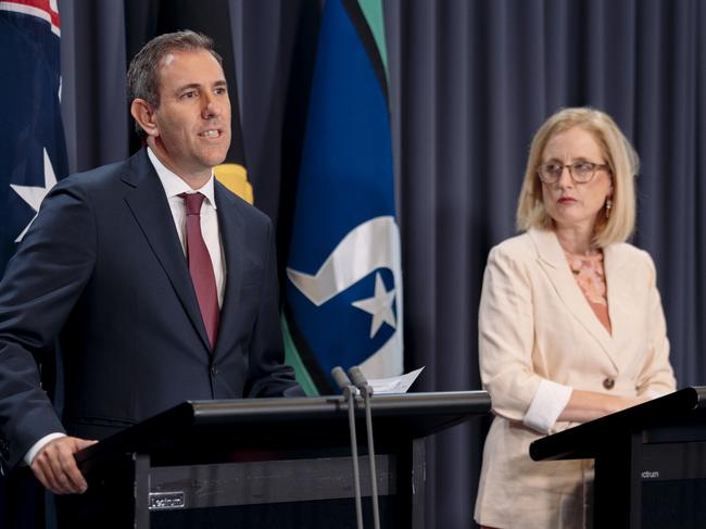 CANBERRA, AUSTRALIA, NewsWire Photos. DECEMBER 13, 2023: Mid-Year Economic and Fiscal Outlook with Treasurer Jim Chalmers and Finance Minister Katy Gallagher, in the Blue Room at Parliament House in Canberra. Picture: NCA NewsWire / David Beach