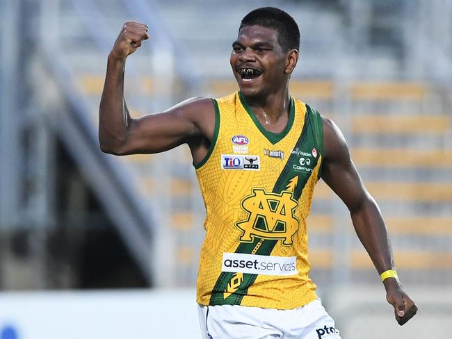 AFL Draft prospect Maurice Rioli Jr playing for NTFL club St Mary's in February, 2020. Picture: Felicity Elliott/AFLNT Media