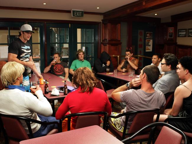 Eels players in costume as they celebrate ‘Mad Monday’ at the Royal Oak in 2010. 