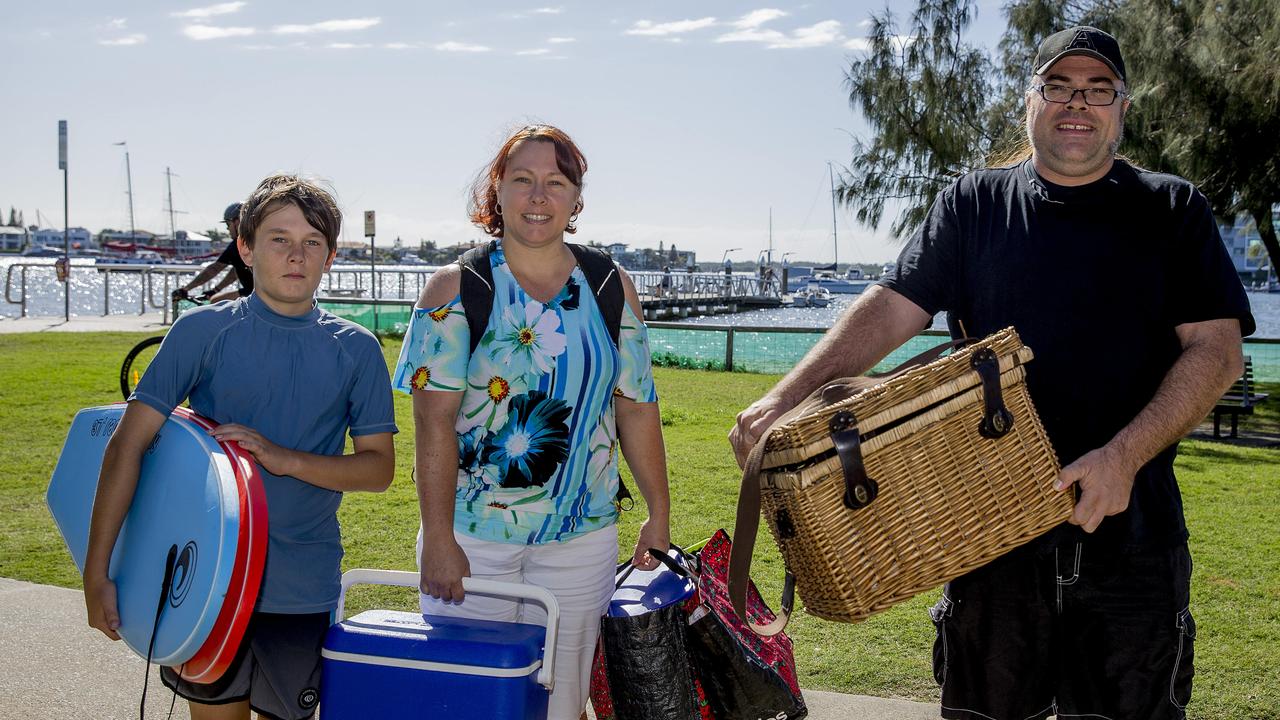 <p>Faces of the Gold Coast at Paradise Point. Michael Chilver, 11, Angelique Chilver and Sam Nilson. Picture: Jerad Williams</p>