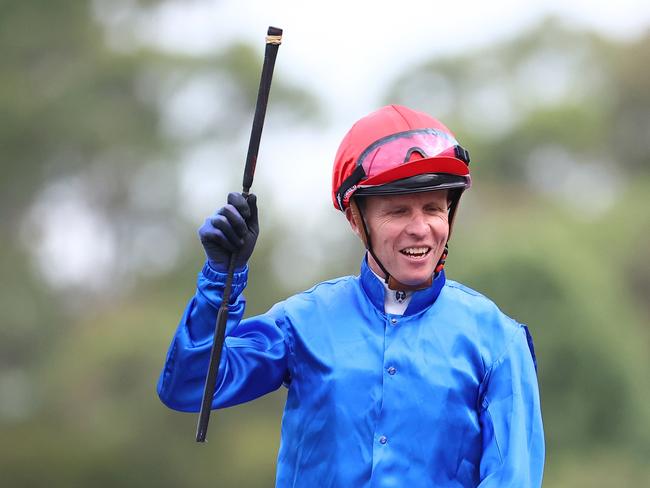 SYDNEY, AUSTRALIA - MARCH 23: Kerrin Mcevoy riding Zapateo wins Race 9 KIA Ora Galaxy  during the Golden Slipper Day - Sydney Racing at Rosehill Gardens on March 23, 2024 in Sydney, Australia. (Photo by Jeremy Ng/Getty Images)