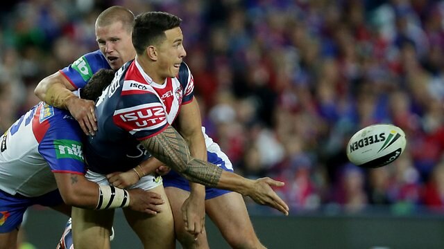 Sonny Bill gets an offload away against the Knights.