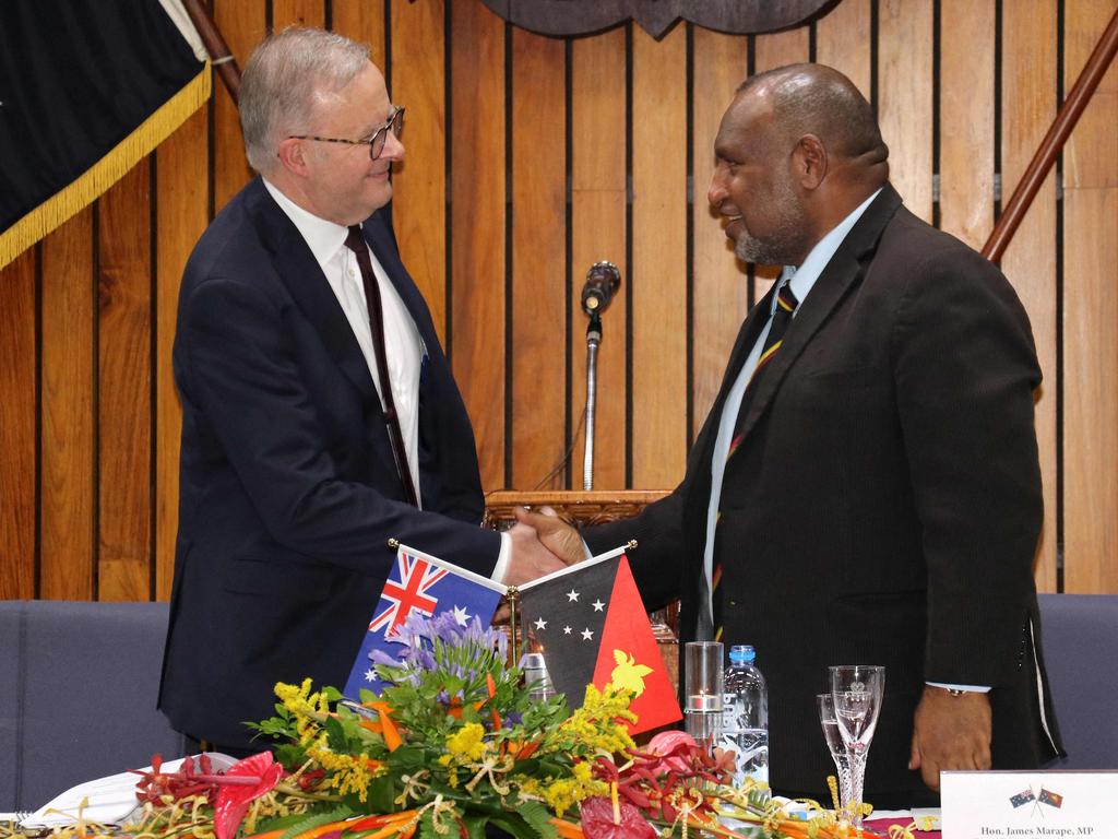 Australian Prime Minister Anthony Albanese (left) with his PNG counterpart James Marape (right). Picture: AFP