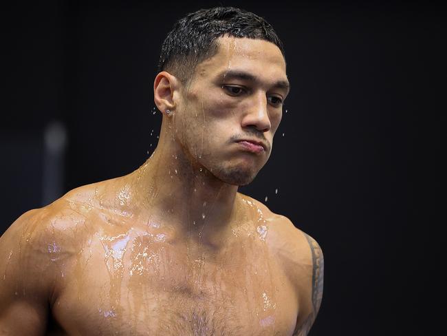 RIYADH, SAUDI ARABIA - OCTOBER 09:  IBF World Cruiserweight champion Jai Opetaia  during a training  session at  the Mike Tyson Boxing Gym on October 09, 2024 in Riyadh,  (Photo by Richard Pelham/Getty Images)