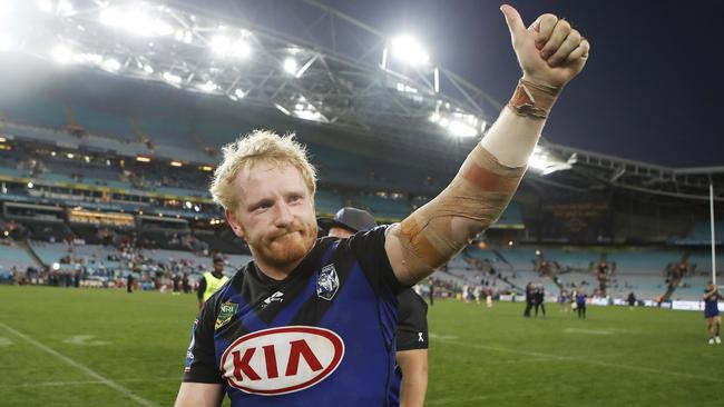 James Graham of the Bulldogs thanks the crowd.