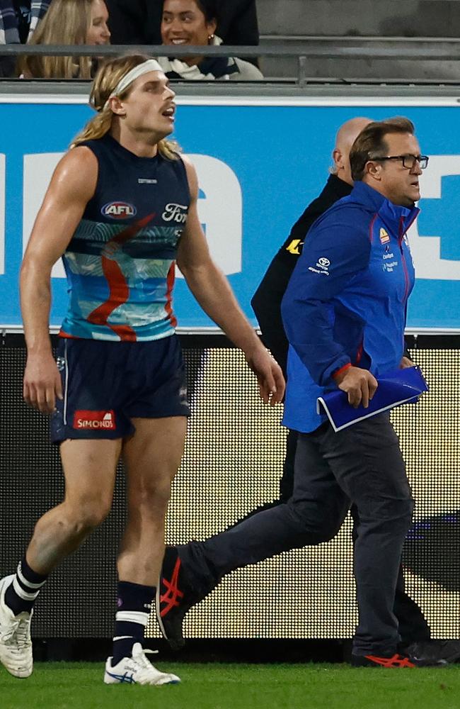 The focus turned away from Bailey Smith to Luke Beveridge and Kane Cornes on Thursday night. Picture: Getty Images