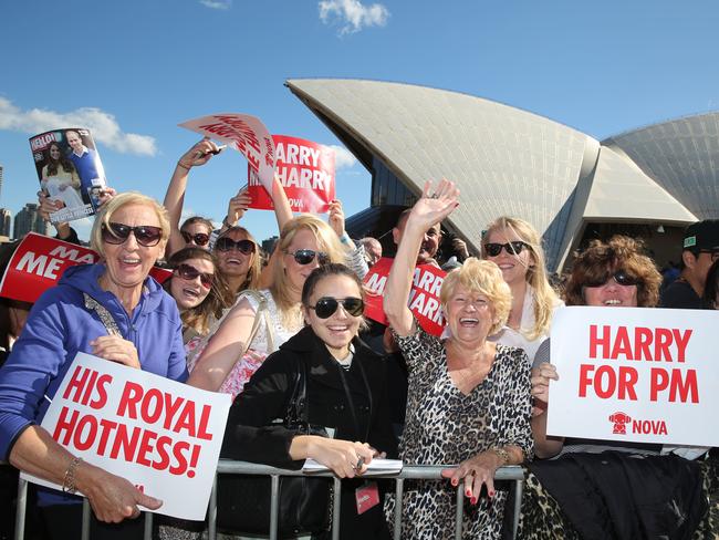 Crowds wait for the arrival of Prince Harry, at his farewell to Australia at Sydney Opera House. Picture Craig Greenhill