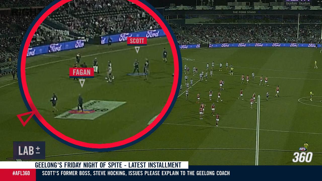 Chris Scott and Chris Fagan's quarter-time confrontation.