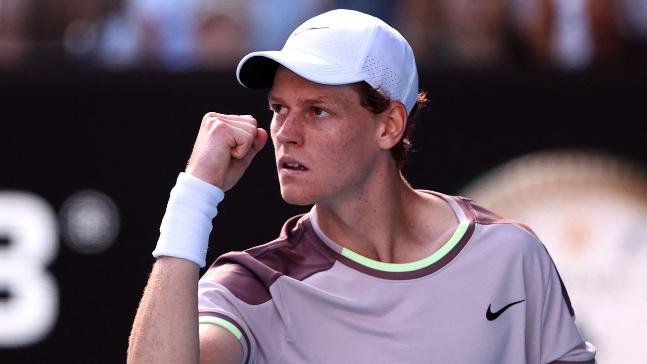 Italy's Jannik Sinner reacts on a point against Serbia's Novak Djokovic during their men's singles semi-final match. Picture: Martin Keep/AFP.