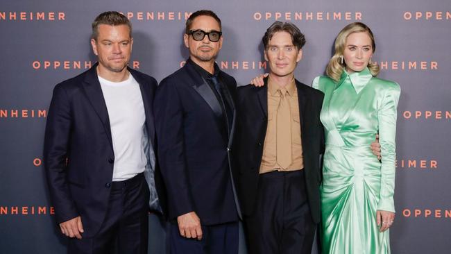 Oppenheimer's Matt Damon, Robert Downey Jr, Cillian Murphy and Emily Blunt. Image: Getty