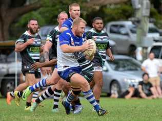 Adam Slater provides the Grafton Ghosts some go forward against the Bellingen Valley-Dorrigo Magpies. Group 2 rugby league 23 April 2017 Bellingen Park Photo: Brad Greenshields/Coffs Coast Advocate. Picture: Brad Greenshields