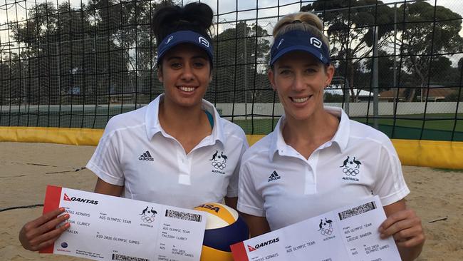 Taliqua Clancy and Louise Bawden show off their tickets to Rio.