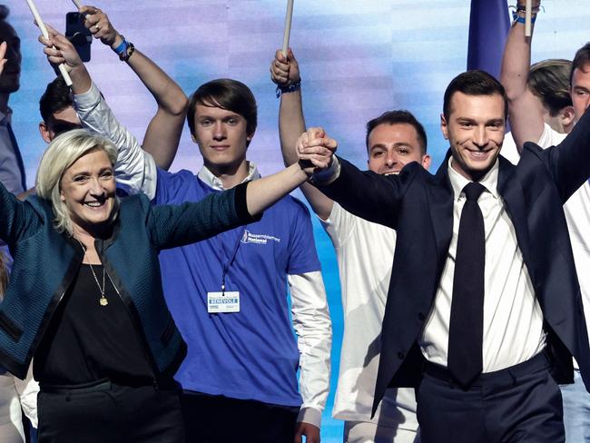Leader and protege: Marine Le Pen and Jordan Bardella. Picture: Stephane De Sakutin/AFP