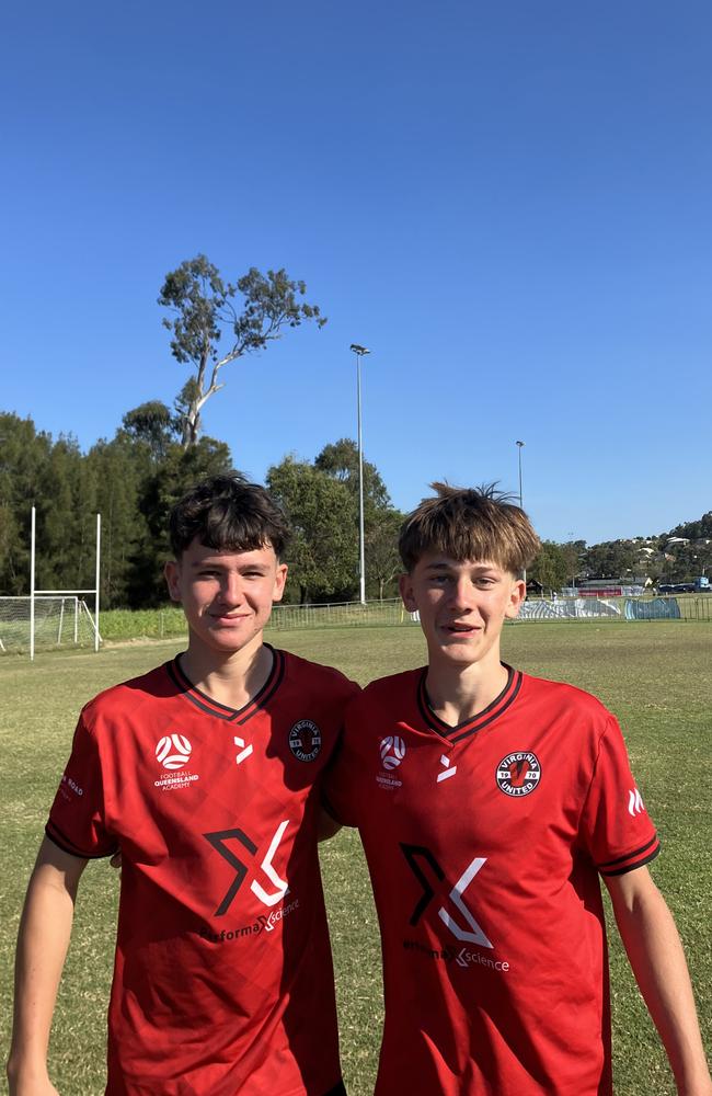 Premier Invitational football 2024. Pictured: Zach Tatum and Joseph Caruso, Virginia United under 15