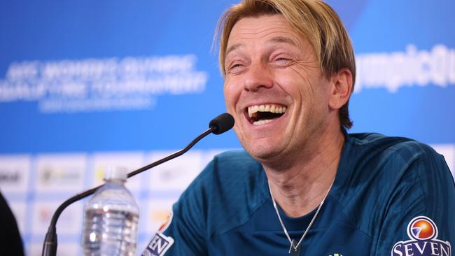 PERTH, AUSTRALIA - OCTOBER 25: Tony Gustavsson Head Coach of the Matildas during a Australia Matildas training session at HBF Park on October 25, 2023 in Perth, Australia. (Photo by James Worsfold/Getty Images)