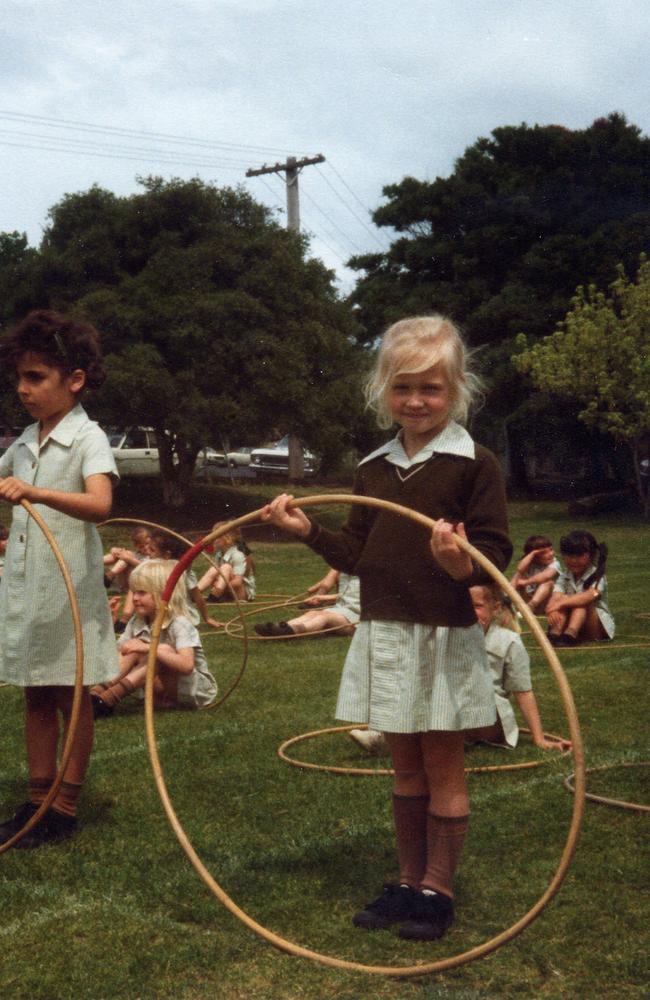 Livinia poses during a school hoop race in November 1980. Picture: Supplied