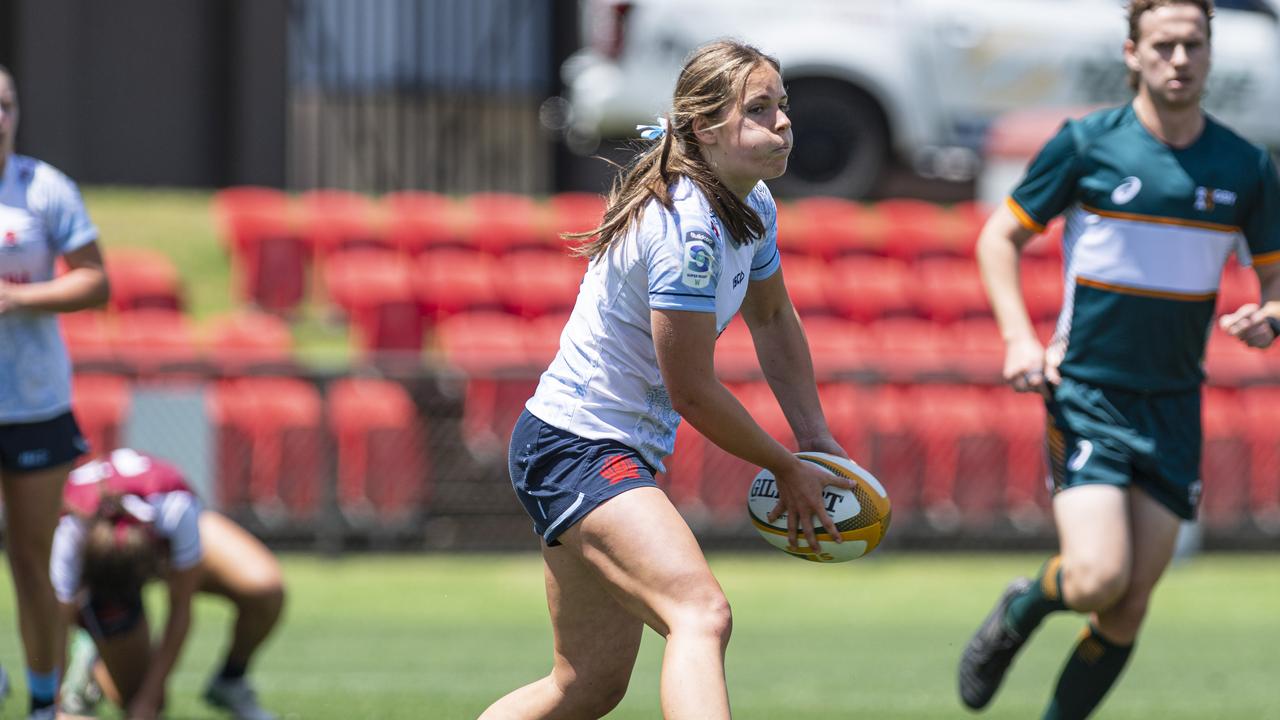 Piper Simons for New South Wales Waratahs as Downs Rugby host Next Gen 7s at Toowoomba Sports Ground, Saturday, October 12, 2024. Picture: Kevin Farmer