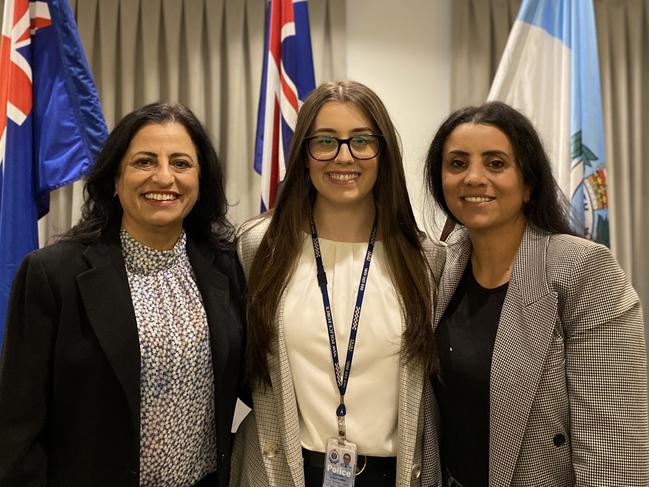 Constable Lucy Browne (centre) from Bankstown Area Command and her mum Gloria Browne (left) and her aunty Charmaine Karam (right).