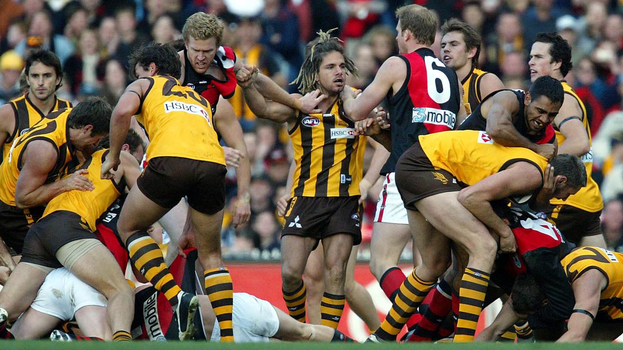 Hawthorn’s Chance Bateman in the middle of the fight.