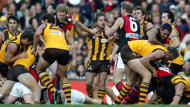 Hawthorn’s Chance Bateman in the middle of the fight.