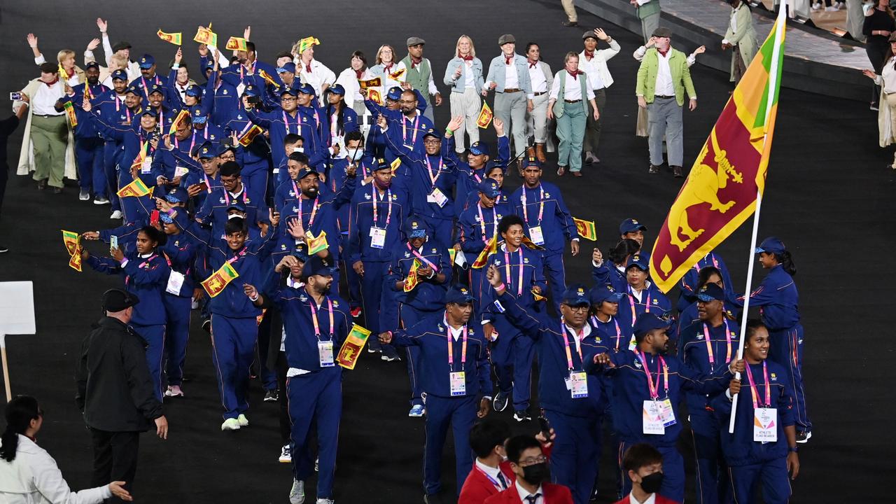 Athletes for Team Sri Lanka take part in the opening ceremony for the Commonwealth Games