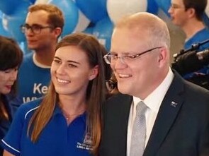 Liberal party staffer Brittany Higgins who has made shocking claims that she was raped whilst in the defence industry minister's office in Parliament House, Canberra after a Friday night drinking session in March 2019  With Scott Morrison