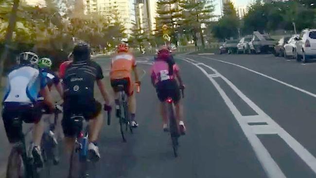 The cyclists eventually moved to the side, sparking a fiery clash with the passing motorist